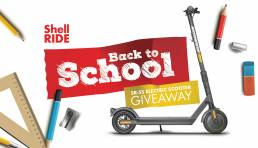 sr-5s electric scooter surrounded by school supplies and a back to school electric scooter giveaway message